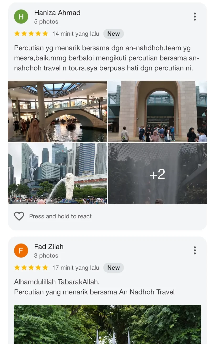 Tangkap layar Google Review Nahdhoh Travel yang dibekalkan oleh pelanggan