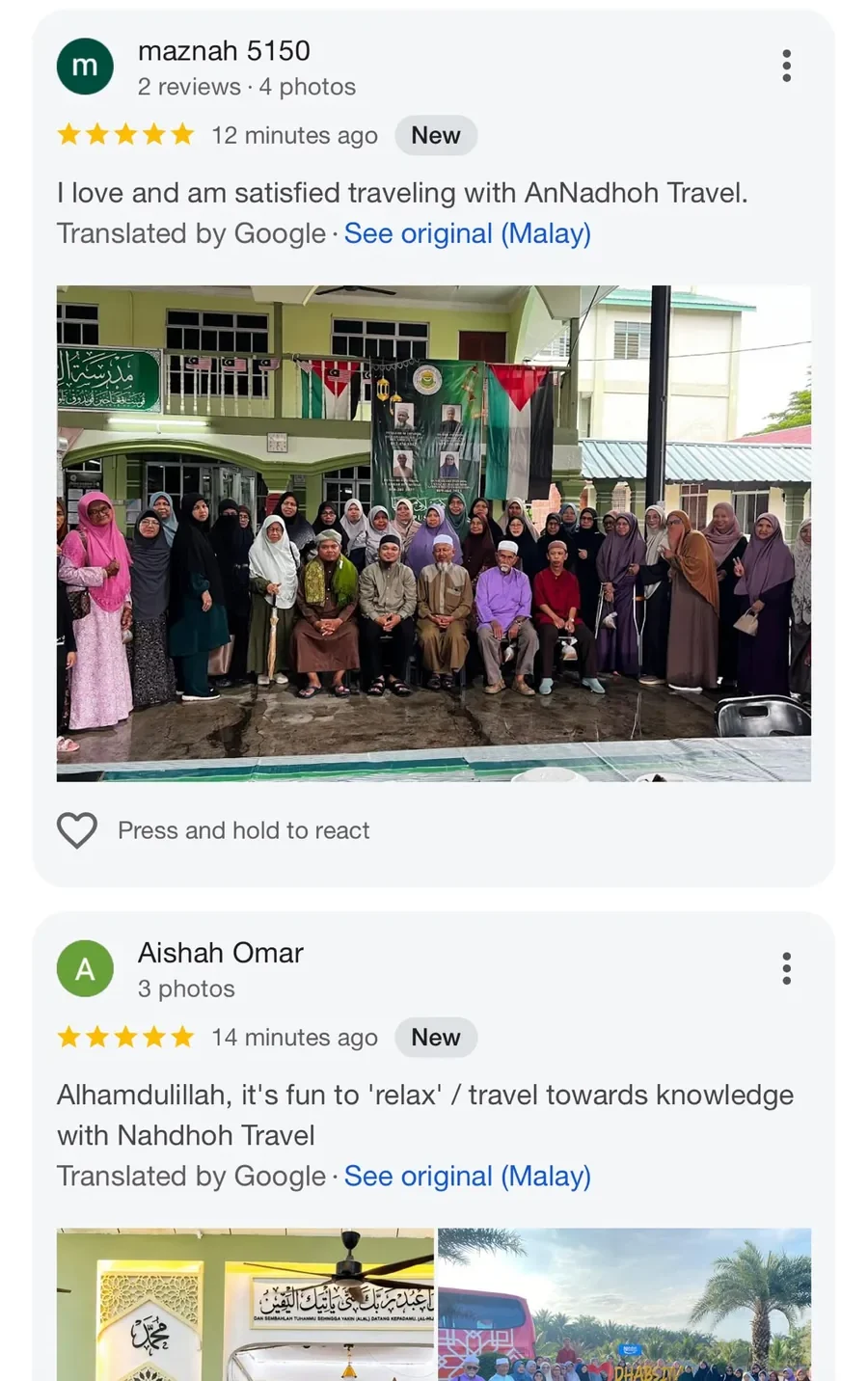 Tangkap layar Google Review Nahdhoh Travel yang dibekalkan oleh pelanggan